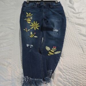 Free People Blue Ankle Jeans with Distressed Details